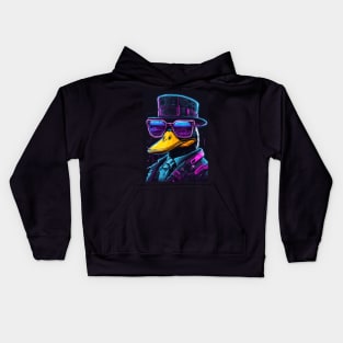 Cool Cyberpunk Duck Wearing Glasses Neon Kids Hoodie